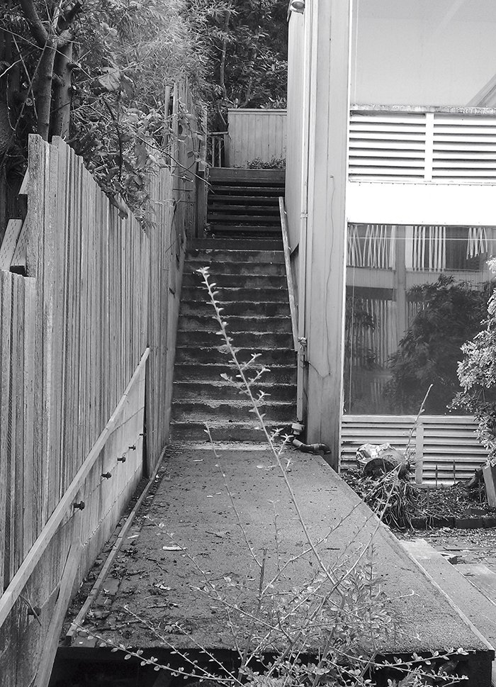 The original exterior had Astroturf-covered stairs.