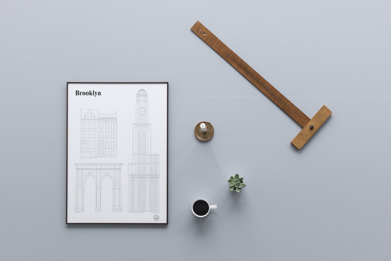 From Sweden’s studio esinam, the Landmarks Architectural Print Series is a thoughtful collection of portraits of famous international cities. The Brooklyn Landmarks Architectural Print includes architectural drawings of three iconic places in the city including buttresses from the Brooklyn Bridge, the tower of the Williamsburg Savings Bank Tower, alongside examples of classic brownstone townhomes.