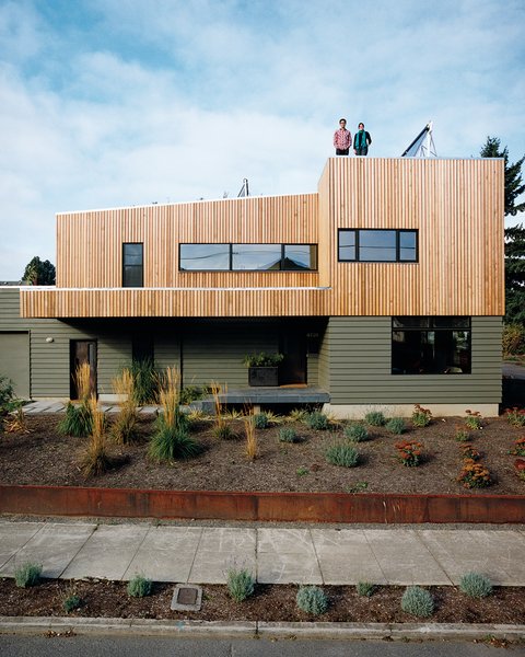 Renovated from a 1940s ranch-style home, with many of the original materials used in the reconstruction, the homeowners love the self-reliance afforded by generating thermal energy and their rooftop garden.

Photo: John Clark