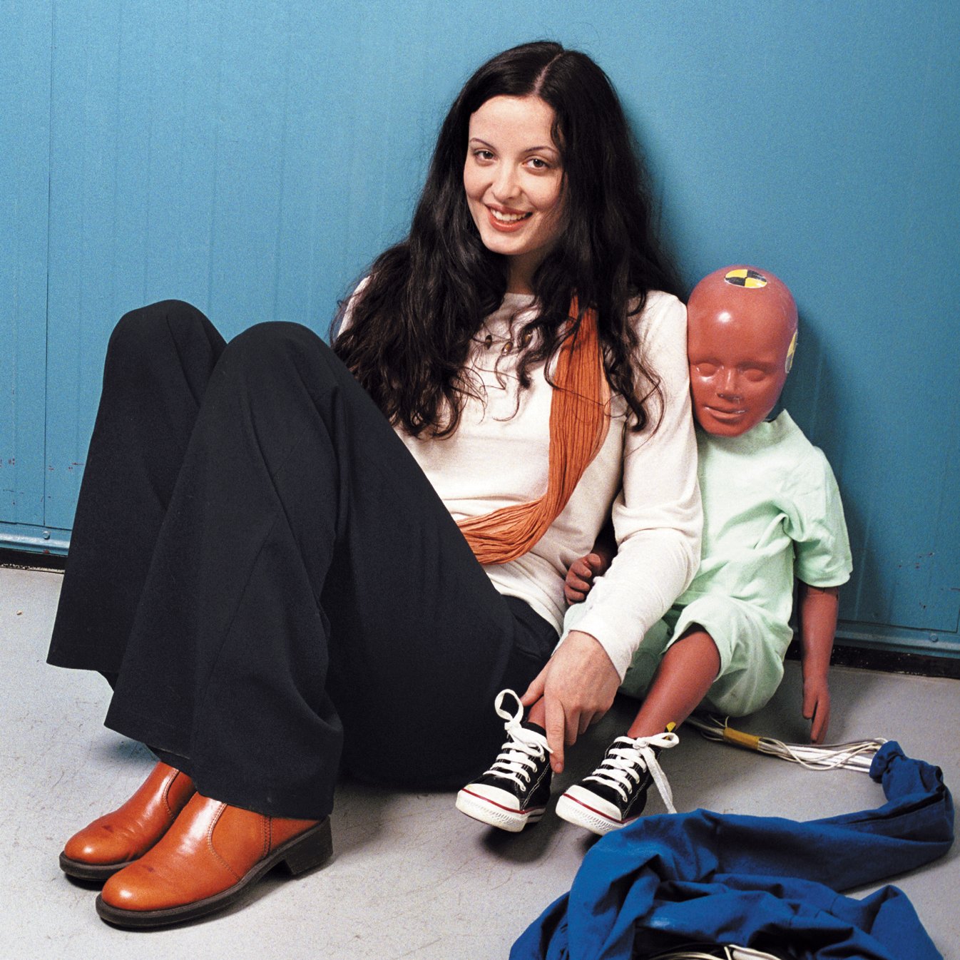 Laura Thackray, a mechanical engineer for Volvo, with a traditional crash-test dummy. Thackray developed the world’s first virtual pregnant crash-test dummy, Linda (illustration below).
