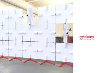 Membrane

Submitted by: Name not provided

Designer's Description: 

The room divider membrane is a product with many permutations. Depending on the situation, the user gets an opaque wall or a room divider with interesting insights. By simply turning of the panels  the product changes from a shielding and protective barrier to a semi-open room divider, which allows direct communication. The rotating panels are made of plastic and are manufactured in Rotomolding process. The connecting elements and the feet are made of painted aluminum. A set consists of 12 panels, 17 connecting elements and four feet. The height of the wall can variy from 70 cm (one panel) to 1.70 m (3 panels).