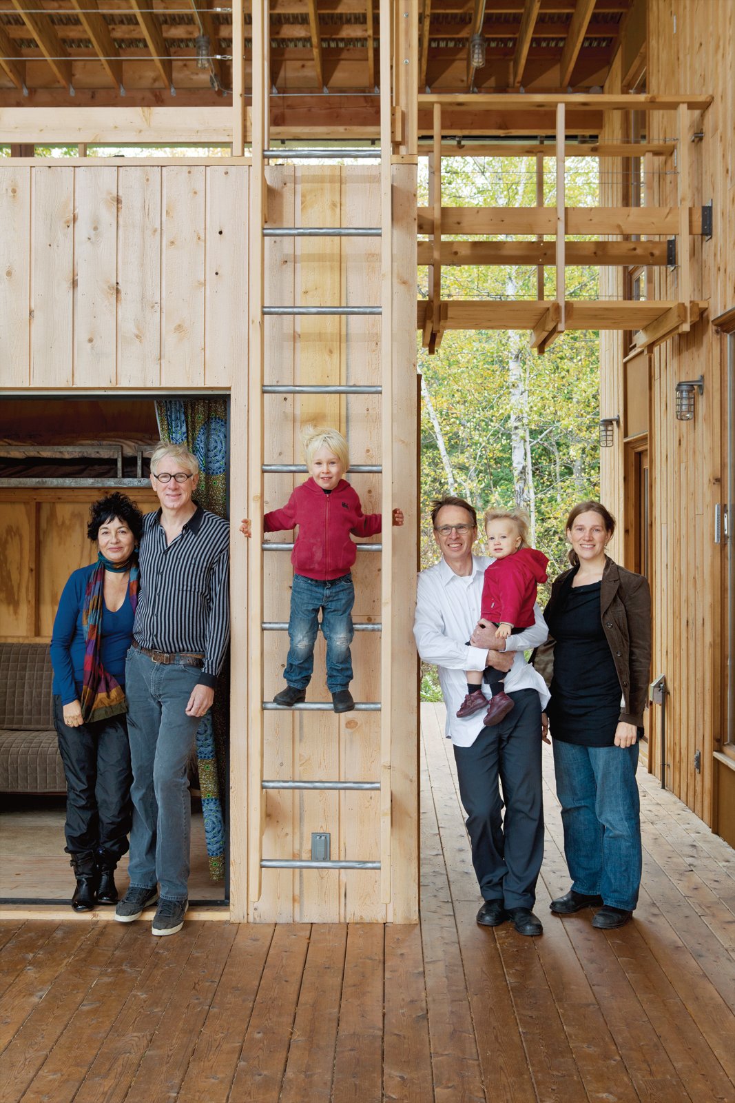For Karina Inzunza, Graham Barker, Melana Janzen, and John McMinn (pictured left to right), a shared vacation home on Georgian Bay was the perfect opportunity to pool resources, split costs, and create an extended family unit.