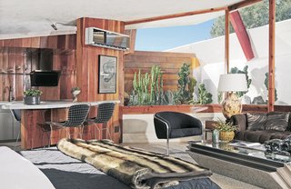 Interior designer Tracy Beckmann and furniture designer Ryan Trowbridge renovated a little-known John Lautner building in Desert Hot Springs, California. The 1947 complex consisted of four bunker-like spaces with roofs suspended from I-beams, designed for a 600-acre master-planned residential community that never came to be. An architecture aficionado at Wells Fargo understood the site’s true value, believed in the project, and offered a mortgage if Beckmann and Trowbridge could pony up a 40-percent down payment on the $425,000 negotiated price. Over the next four years, Beckmann and Trowbridge set to work renovating the place, respecting Lautner’s original design and intentions while coaxing the interiors into the 21st century. Hotel Lautner opened in 2011. Among its first visitors were Judith Lautner and Karol Lautner Peterson, John Lautner’s daughters, who bestowed the ultimate thumbs-up on the renovation project. 