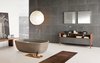 Modern home with Bath Room, Freestanding Tub, Vessel Sink, and Wood Counter. Inkstone bathtub in Sand Brown stone, Inkstone wash-basins, Black Rock stone, and Neos furniture (Neos furniture designed by Luca Martorano). Photo of Inky Inspiration