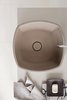 Modern home with Bath Room and Vessel Sink. Detail shot of the Inkstone wash-basin in Sand Brown stone. Photo of Inky Inspiration