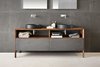 Modern home with Bath Room, Wood Counter, and Vessel Sink. Inkstone wash-basins in Black Rock stone with Neos furniture, made from solid-walnut with Basaltina stone fronts (Neos furniture designed by Luca Martorano). Photo of Inky Inspiration