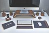 Each item comes in either dark walnut or blond maple, and the wrist pads and mouse pads are made with vegetable-tanned leather, which looks much better than Lycra-wrapped gel inserts found in most ergonomic accessories. Photo of Streamlined Wood-and-Leather Desk Accessories modern home