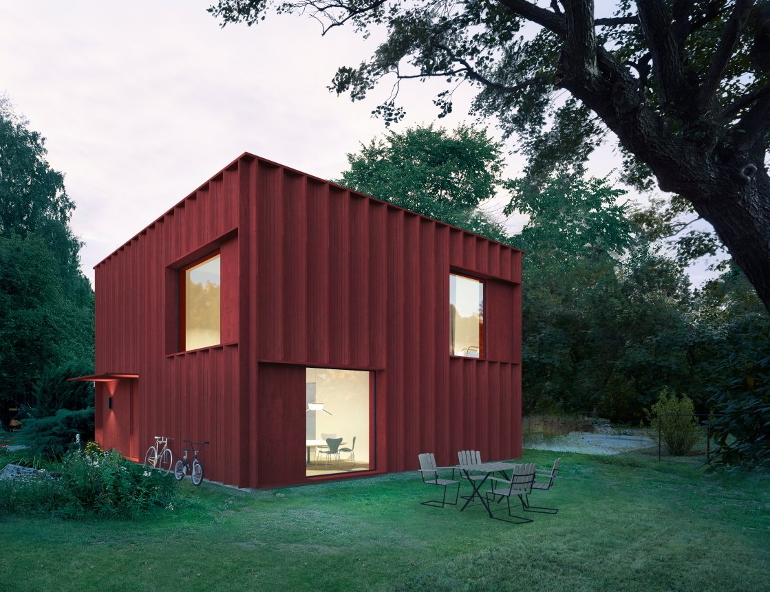 Driven by data found on the site, the architects decided to merge the traditional red wooden cottage archetype with the modern box home.