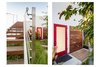 Designed for easy beachside living, “the cube” in the backyard—essentially the renovated garage—sports a sleek outdoor shower complete with a teak deck and Moen fixtures. Photo of A California Cottage Renovated for Easy Indoor-Outdoor Living modern home