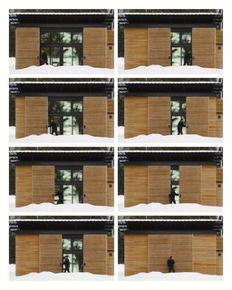 Their design took four months to construct. And much like their later project on the same property, the Nest, the EDGE cabin features a protective, movable screen: when not in use, these white oak panels slide inwards to shield the cabin windows and doors.