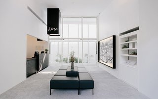 FARM was also in charge of branding the hotel in a way that would celebrate the individuality of each traveler. The irregular font of the logo, shown here in the lobby, represents this idea.