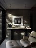 Modern home with Shrubs, Ceiling Lighting, Stone Patio, Porch, Deck, Hardscapes, Concrete Counter, and Office. The lacquered console is by Robert Kuo. Photo 7 of Wessel Residence