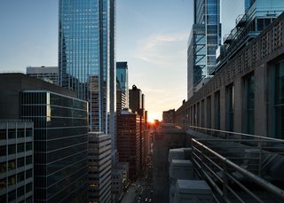 The view from the space’s wraparound terrace. Situated in the heart of Philadelphia’s Center City, Bond Station House is just steps away from Liberty Place, City Hall, and Reading Terminal.