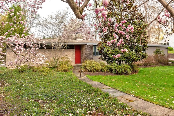 The low-profile home sits in a quiet suburb of Philadelphia. 