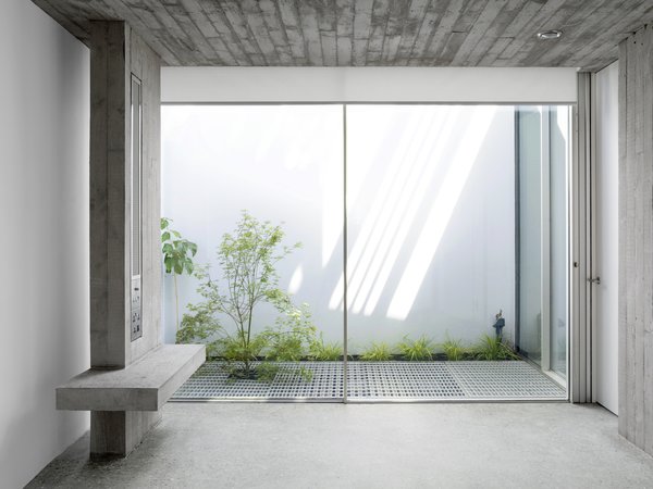 Light wells carry natural light to the rooms below ground.