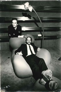 Gaetano Pesce (sitting) and Pierre Cardin with the Up chair in 1969.