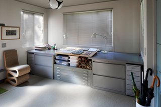 The durable, low-maintenance prefab also includes an office area, featuring plenty of storage.