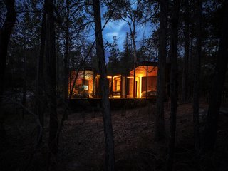 A look at one of the pavilions glowing gorgeously at night.