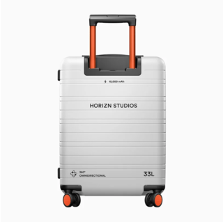 The luggage has 360-degree <span style="font-family: Theinhardt, -apple-system, BlinkMacSystemFont, "Segoe UI", Roboto, Oxygen-Sans, Ubuntu, Cantarell, "Helvetica Neue", sans-serif;">rollers and an onboard power bank that can charge a phone a couple of times.</span>