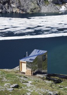 Accessible only by foot, the On Mountain Hut is sited on Piz Lunghin, or "the roof of Europe," the continent’s only triple watershed. Water here flows into the Danube, Rhine, and Po rivers.