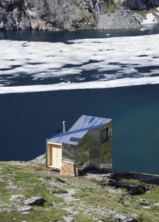 Accessible only by foot, the On Mountain Hut is sited on Piz Lunghin, or “the roof of Europe,” the continent’s only triple watershed. Water here flows into the Danube, Rhine, and Po rivers.