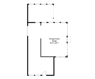 A floor plan of the detached carriage house and garage. Located in the rear of the home, this space offers room for two cars and additional storage.