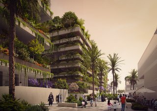 The three buildings—a hotel and two residential towers—will host hundreds of plants and trees. The project will act as a giant air filter for the city.