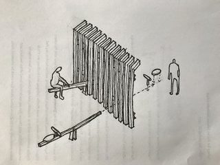 A sketch imagines how the teeter-totters would be installed between the metal fencing. 