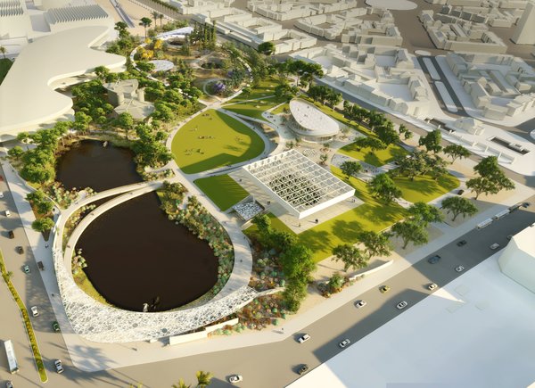 Circular, continuous pathways guide visitors through the park's exhibits, showing them new vantage points of the beautified space.