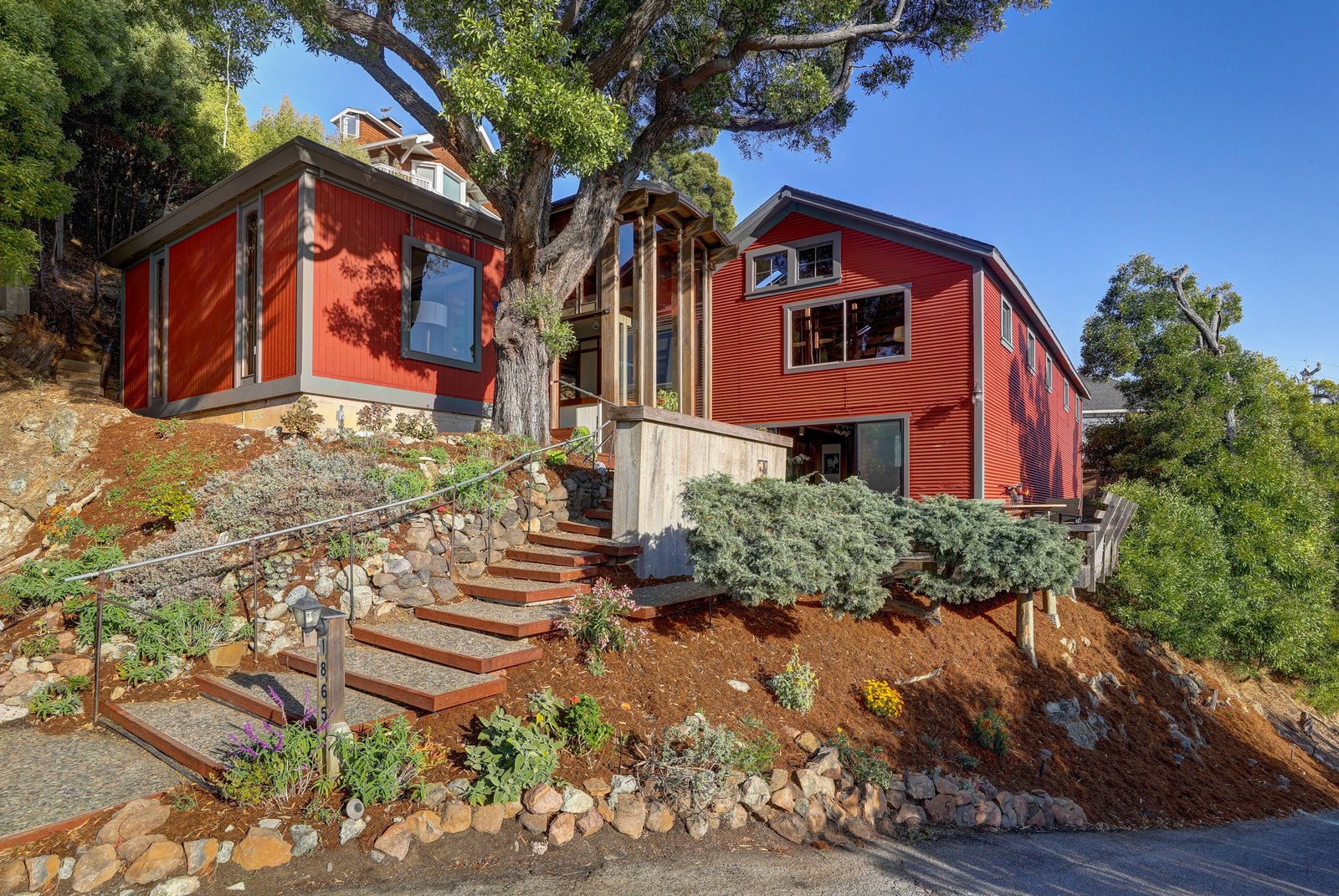 Known locally as 'The Barn,' the now converted two-bedroom residence is one of Tiburon's most historic structures. The property includes the converted 1908 railroad office, as well as a modern extension modern built in the 1960s.