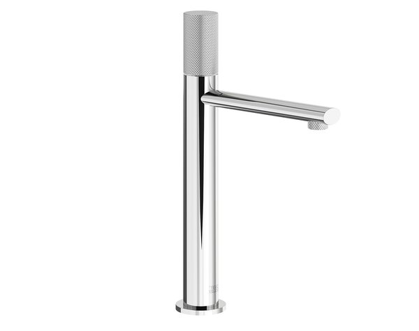 Nerea Tall Vessel Faucet with Knurled Handle in polished chrome by Franz Viegener