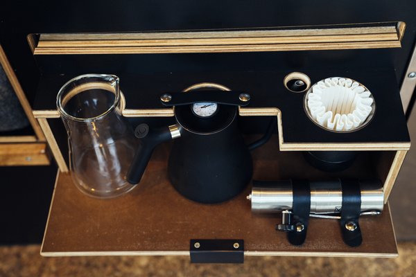 Caffeine is at the renter's finger tips with a pop-out pour over kit.