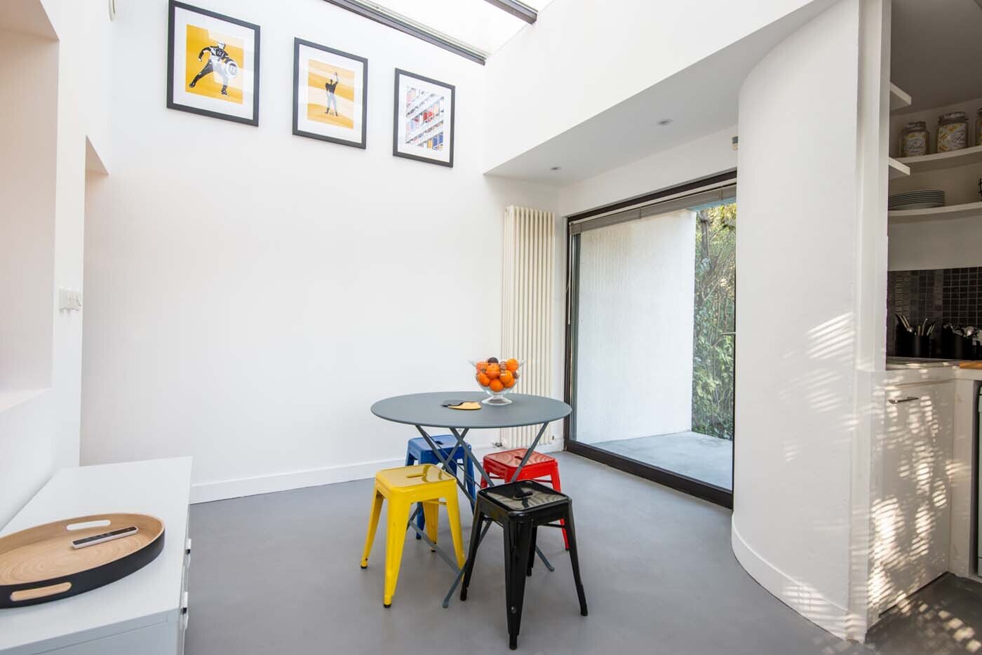 Another view of the breakfast area shows the skylight above.