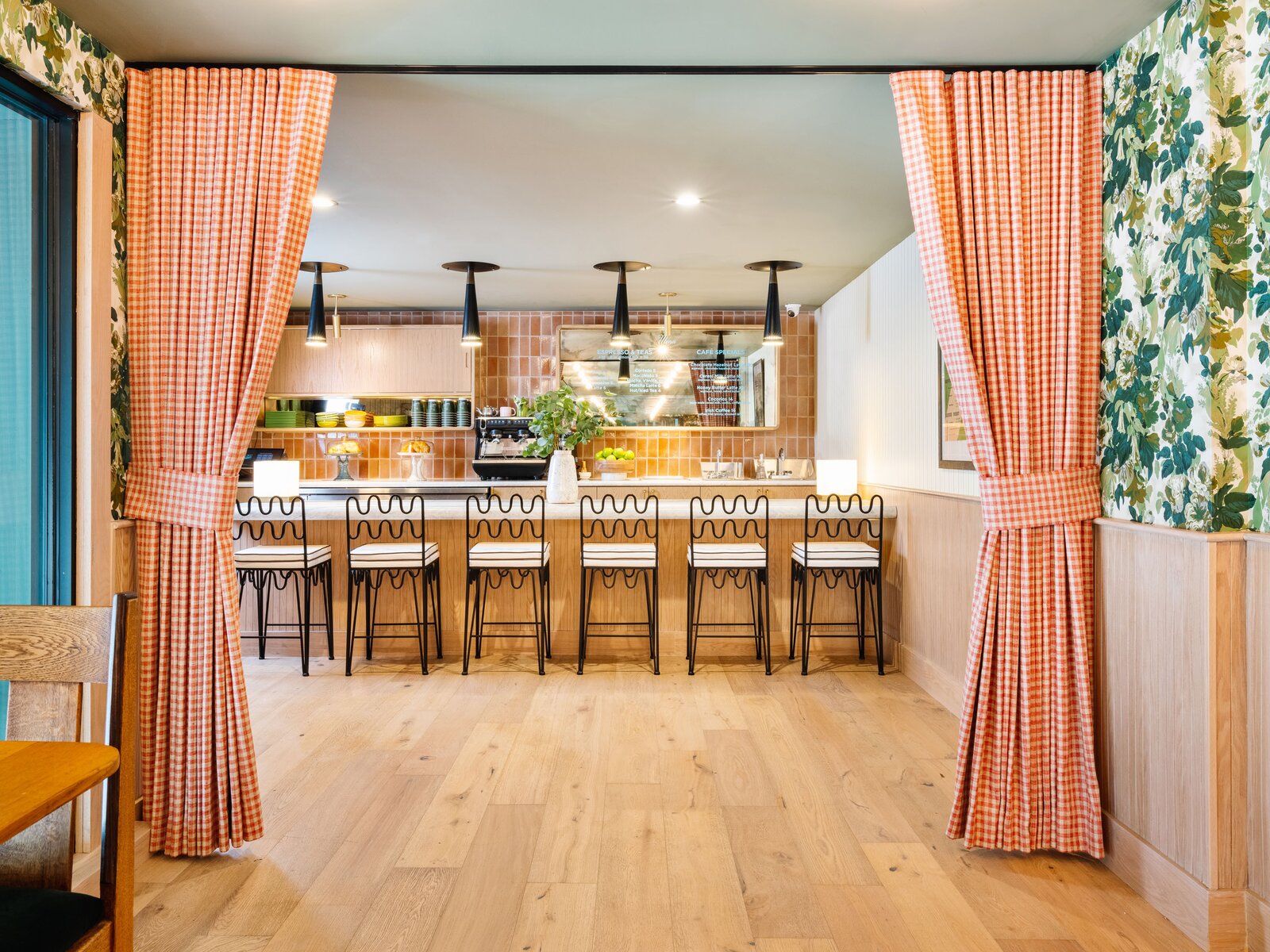 In the coffee bar, the stools are by Rachel Donath.