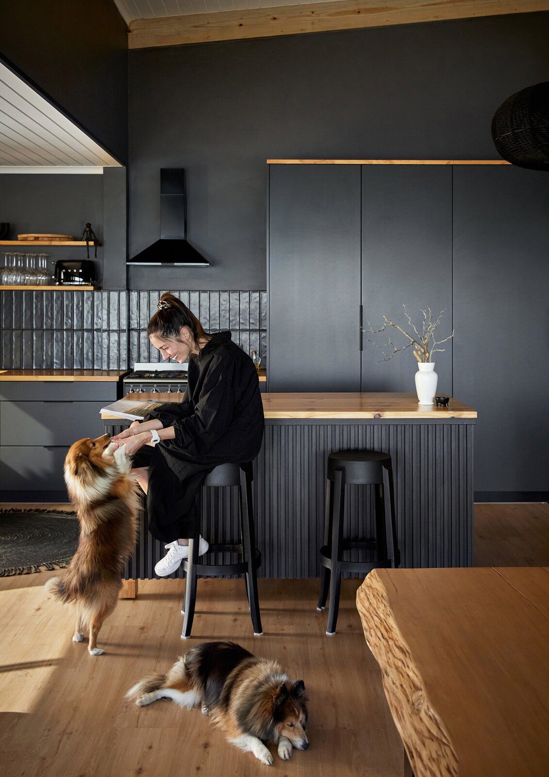 The kitchen area has room for eating, and plenty of storage.