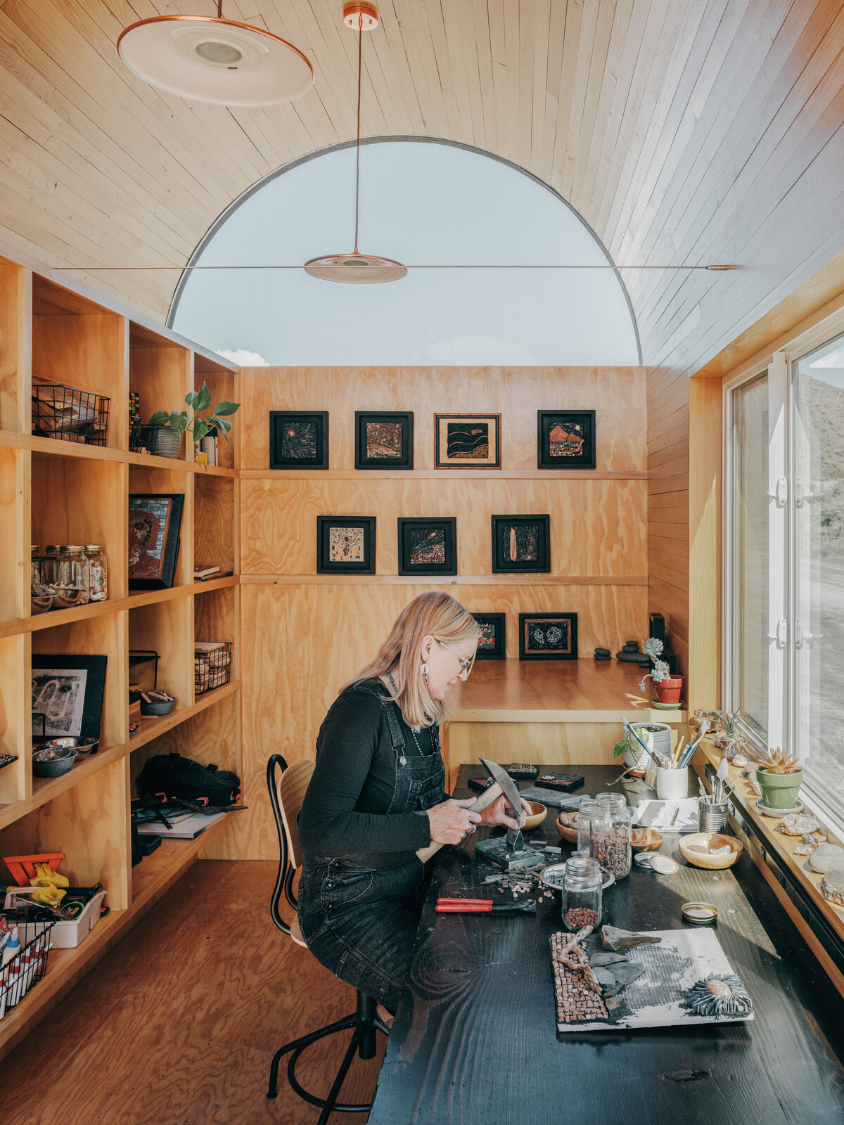 Kat’s workbench is made of a century-old wooden beam from a warehouse in Duluth, Minnesota.