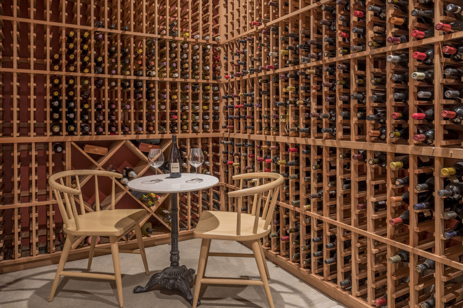 An expansive wine room offers plenty of storage for wine connoisseurs.
