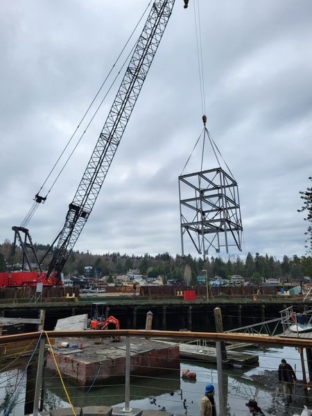 The steel frame for the new house was constructed offsite and craned in.