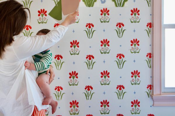 Interior designer and home-improvement content creator Clare Sullivan used stencil templates for the wall murals at her Connecticut house.