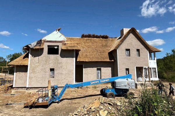 Some hemp homes, like this one, are built using a spray system. Others start with prefabricated hemp panels.