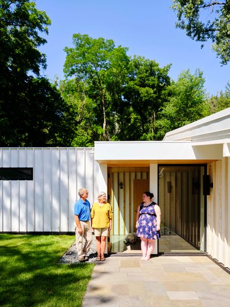 A medical diagnosis led Sven and Laura Risom and their daughter, Leah, to move from their longtime home in Rhode Island to a small town outside Minneapolis. The couple purchased a 1953 concrete-block house and asked designer Charlie Lazor to helm its renovation, including adding an attached ADU for Leah. The home reflects the legacy and sensibility of Sven’s father, renowned midcentury furniture designer Jens Risom.