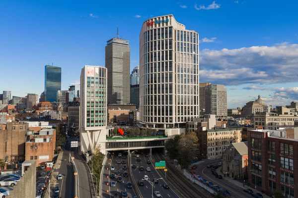 The sculpture is located in Lyrik, a new mixed-use development built over the Massachusetts Turnpike. Incidentally, the highway offers an unobstructed view of the sunset and the public plazas within the space are a popular place for people to visit to see it. The sculpture, which is visible from the roadway below, offers another focal point. The hope is it becomes as iconic to Boston as the Bean is to Chicago.