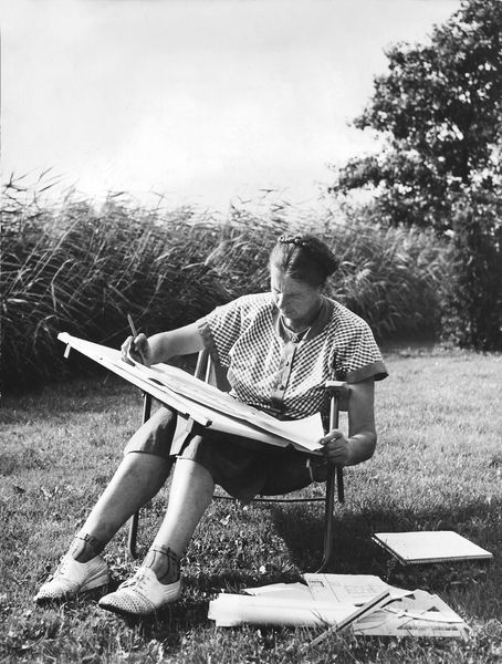 Mien Ruys, the Dutch landscape architect who championed modernist garden design, is pictured here with a drawing board in 1954.