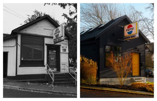 René Gauthier and Aki Kaltenbach commissioned architect Colin Harper to design their home in Victoria, British Columbia, in the spirit of the corner store that stood here before.