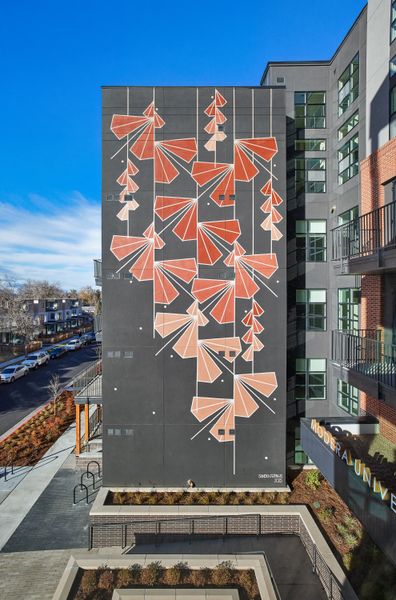 Modera University Park by Mill Creek in Denver, Colorado. Mural by Sandra Fettingis.