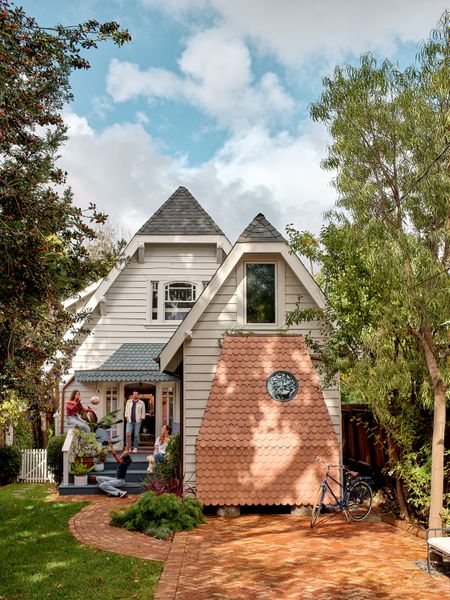 In the Oakland, California, home of Diana Blanco Taylor and Joshua Taylor, architect Sky Lanigan bumped out a garage to make a shingle-clad primary suite. An open living, dining, and kitchen area with tile accents is where, Diana says, the family spends the most time together.