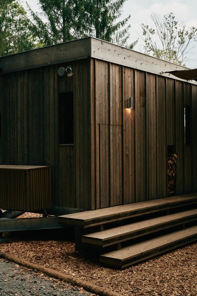 Earthboat operates accommodations in eight locations across Japan. Those designed by Takada and Yagi are set on the shores of Lake Shirakaba, a few hours west of Tokyo.