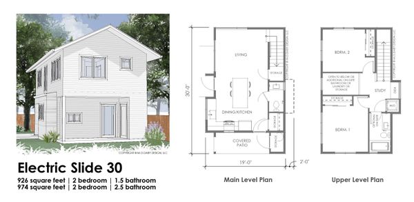 Portland architecture firm M.O.Daby Design offers a plan that gives buyers the option to use an upstairs area as a bathroom, laundry area, or storage.