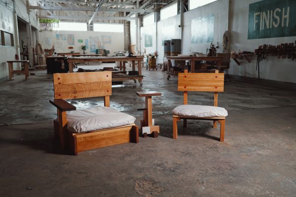 Untildef Studio, Lam Arm Chair, Nomad Chair, and Off Cut Side Table
