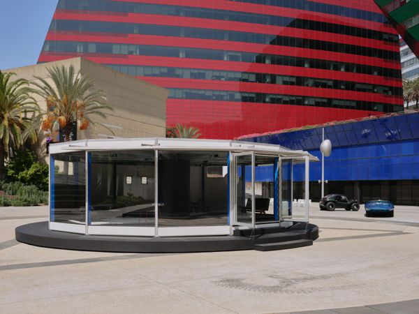 Basic.Space auctioned off one of Jean Prouvé’s prefab gas stations, which is now being used as a pavilion for an anonymous buyer’s tennis court.